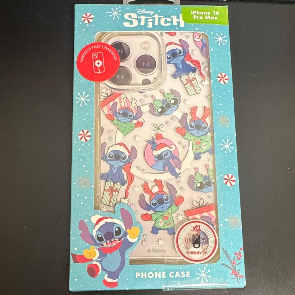 Disney Stitch iPhone 16 Pro Max Case - Blue and Red Festive Design